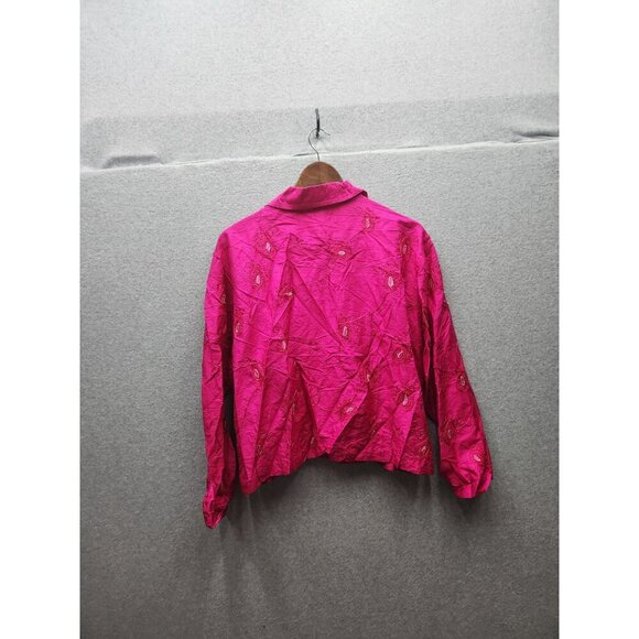 Chicos Fuchsia Silk Embroidered Button-Up Jacket Size L - Picture 5 of 5